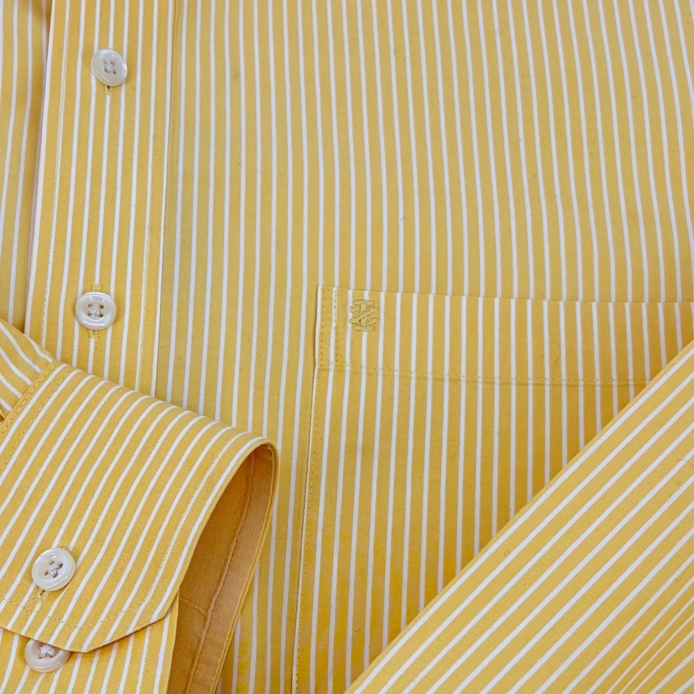 IZOD Button Down Shirt Mens XXL Yellow White Striped Long Sleeve Preppy Classic - Picture 5 of 9